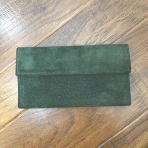 Vintage 90s Rolfs Suede Leather Checkbook Holder Wallet Emerald Green Dead Stock